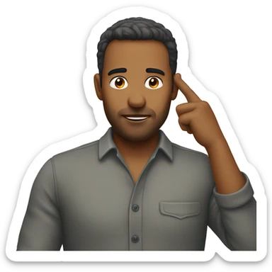 man pointing at his ear sticker