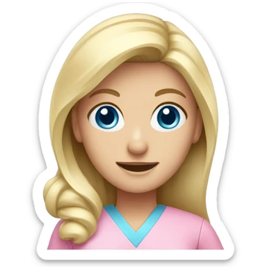 blonde dentist with blue eyes and pink scrubs  sticker