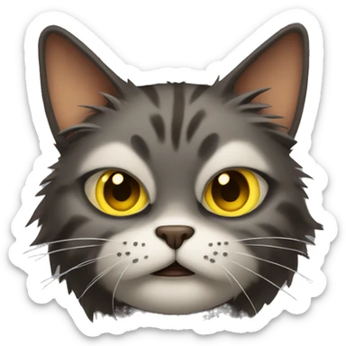 Mad cat with brown fur and yellow eyes sticker
