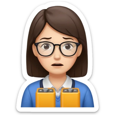 A kindergardenteacher with an empty battery icon above their head an exhausted and stressed face sticker