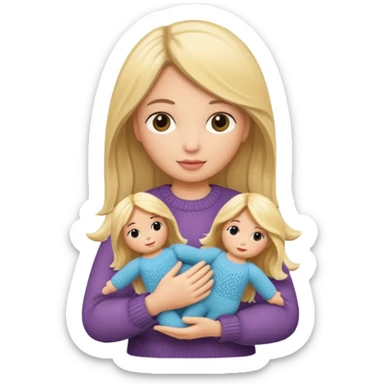 woman holding blonde knitted doll sticker
