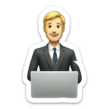 Rich white man with laptop and dollars flying around sticker