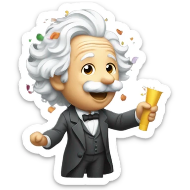 happy albert einstein shooting colorful confetti popper sticker