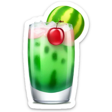 Melon soda in a glass and cherry sticker