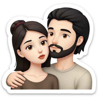 beautiful pale brunette girl with brown eyes kisses pale man black hair small beard grey eyes sticker