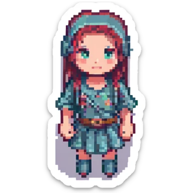 girl, pixel art style, simple icon sticker