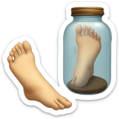 human feet and ankles standing on the floor with an empty transparent jar between them,outside,to the left and to the right,front view sticker