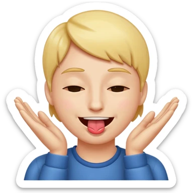 sticking out tongue smiling with shut eyes and hands on the side of the head sticker