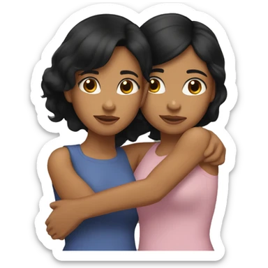 sisters hug, black hair tan skin sticker