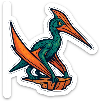 Convert the image to a sticker style with bold outlines and vibrant colors. Keep only the Quetzalcoatlus dinosaur and remove the background. The style should resemble cartoonish stickers with a clean and bold look. sticker