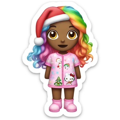 Girl with rainbow hair in hello kitty Christmas pjs sticker