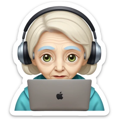 old lady alien with only gaming laptop. sticker