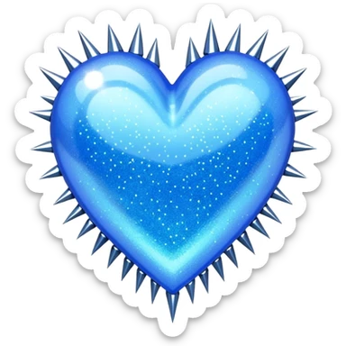 blue glittery heart with chrome spikes sticker