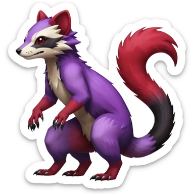 Purple, red, black Trico-Sergal-Furret-Ferret-Wolverine-Vernid-fusion-Fakemon-animal-hybrid-creature, full body sticker