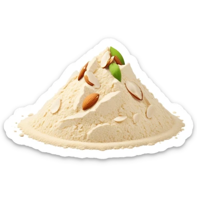 loose scatter or mound of almond flour, pale ivory, fine grainy texture, matte, soft and airy, beige tones, no bowl or packaging, just the flour, soft lighting, emoji scale sticker