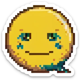 yellow smiley face pixel art with question mark eyes and a dotted line frown sticker
