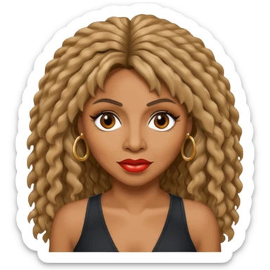 Tina Turner with  long crimped hair and makeup  sticker