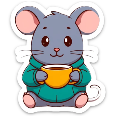 Sweet mouse in a cozy sweater enjoying a cup of tea sticker