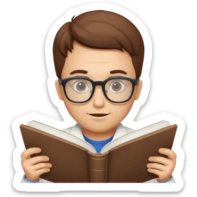 gigachad with nerdy glasses, reading a science book sticker