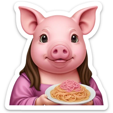   renaissance monalisa pig with pink spaghetti background  sticker