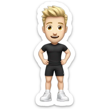 amazed Open with surprise mouth Pale skinned Fit Man With the biceps and dark brown hair in black shirt, gray sports shorts and white Sneakers sticker