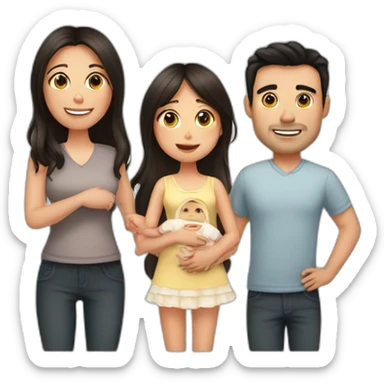 2 parents and a baby girl, the dad has black hair, Mum has long Brown hair and is prégnant sticker