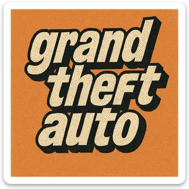 the words 'Grand Theft Auto' in a stylized, graffiti-inspired font, reminiscent of the Grand Theft Auto logo, with a black outline and white fill sticker