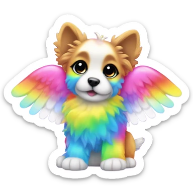 Lisa frank rainbow fluffy puppy with angel wings sticker