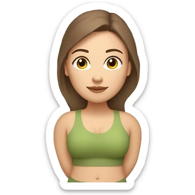 A plus size woman in yoga warrior pose. She has light skin, brown straight hair, and brown eyes.  sticker