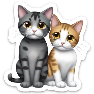 Grey and black tabby with white legs loving a calico cat sticker