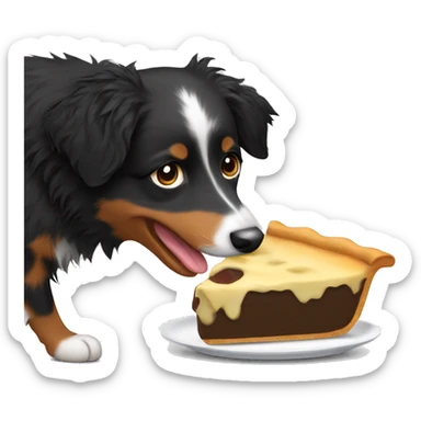 Small black australian shepherd dog eating pie  sticker