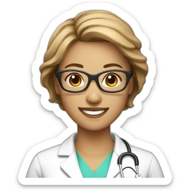 A single female nurse beautiful smile with light brown short hair with glasses sticker