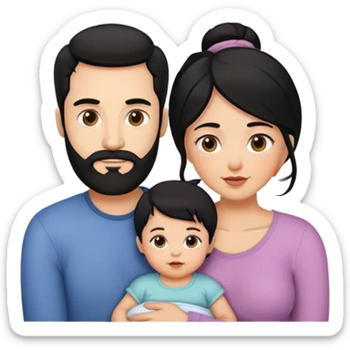 Famille 4 personne au cheveux noir 1 fils aîné 1 fille bébé  1 père avec barbe 1 mère sticker