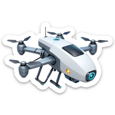 Clash of Clans aesthetic: Cinematic Playful 3D Isometric Robot Drone Emoji, rendered in a 3D vector-style similar to standard emojis with minimal shading and bold, simplified shapes. A compact, distinct form with signature details, softly glowing with a futuristic sci-fi warfare charm. Simplified yet unmistakably iconic, highly detailed and consistent, glowing with a soft radiance and high shine. Stylized with a touch of high-tech brilliance and a soft glowing outline, capturing the essence of a beloved gaming relic with a friendly, playful manner! sticker