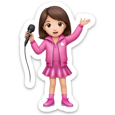 Cute Little brunette girl singing into a microphone and dancing while wearing pink and sparkles  sticker