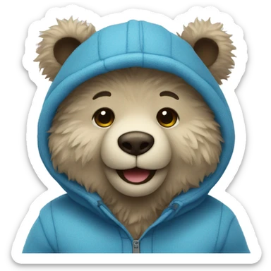 Blue fuzzy bear wearing clothes and smiling  sticker