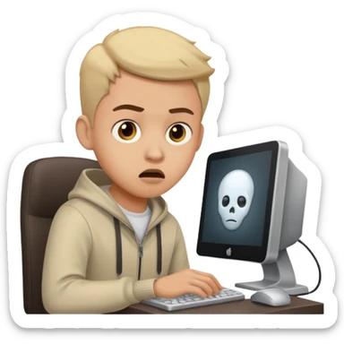 young programmer working at the computer, scared sticker