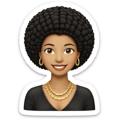 Black woman, short black afro, blonde hair clip, thin necklace, big smile, 30 years old, confident event manager sticker
