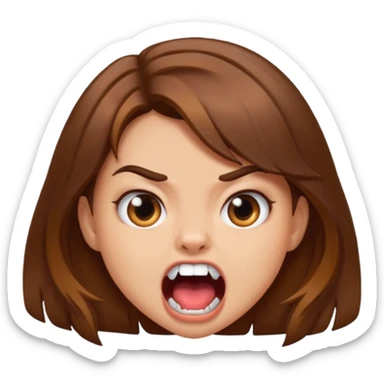 A girl growling like rawr silly vibes but make it an emoji not real human but long brown hair and more silly sticker