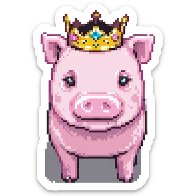 minecraft pig full body pink blocky animal with square head wearing a crown sticker