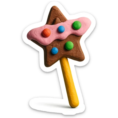 claymation style magic wand with thick frosting, playful sticker