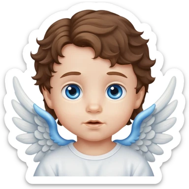 Baby boy angel with brown wavy hair blue eyes sticker