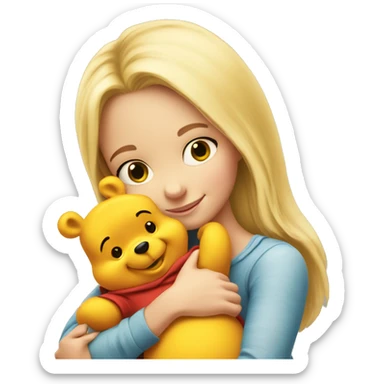 pretty long blonde girl hugging winnie the pooh sticker