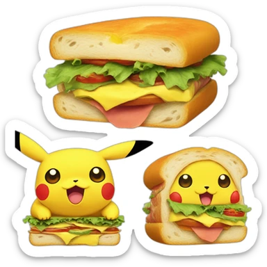 Pikachu qui mange un sandwich avec la tête de son Goku sticker