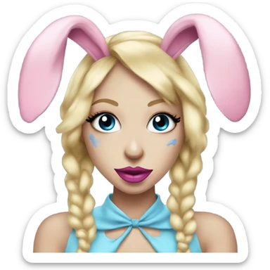 Creepy Blonde Go-go dancer light blue face Enid Sinclair wearing big floppy bunny ears pink lips  sticker