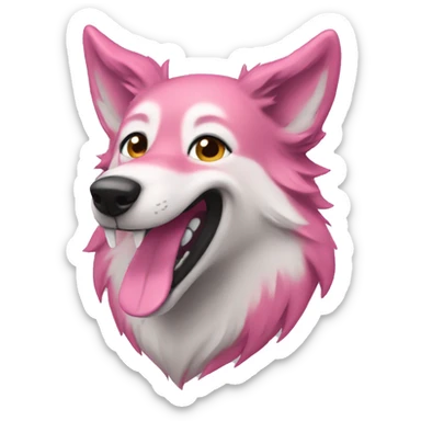 pink wolf dog smile sticker