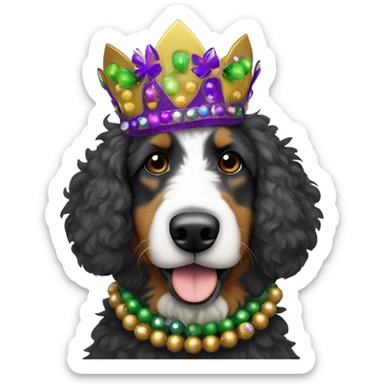 Bernedoodle dressed for Mardi Gras sticker