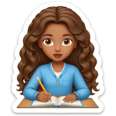 a pretty bratz brown girl with long wavy hair studying sticker