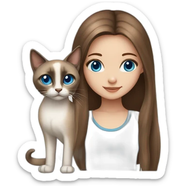 Blue-eyed girl with brown long hair with siamese cat sticker