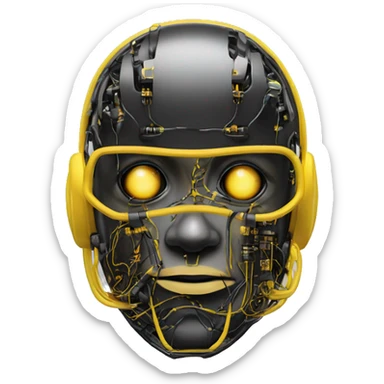 Black and yellow cyborg head with football helmet and circuits sticker